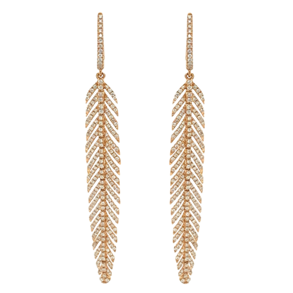 18 Karat Rose Gold Diamond Feather Earrings