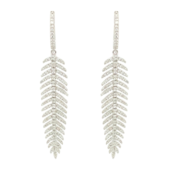 18 Karat White Gold Medium Diamond Feather Earrings