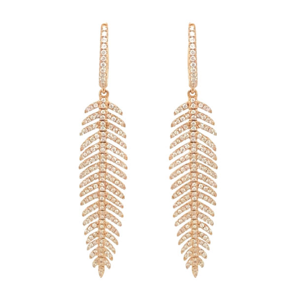 18 Karat Rose Gold Medium Diamond Feather Earrings