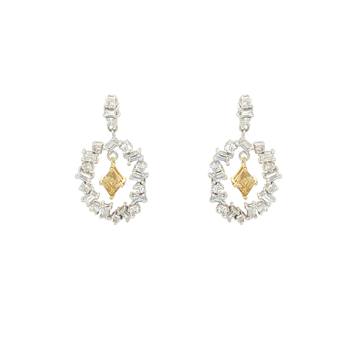 14 Karat Two-Tone Cognac Diamond Drop Earrings