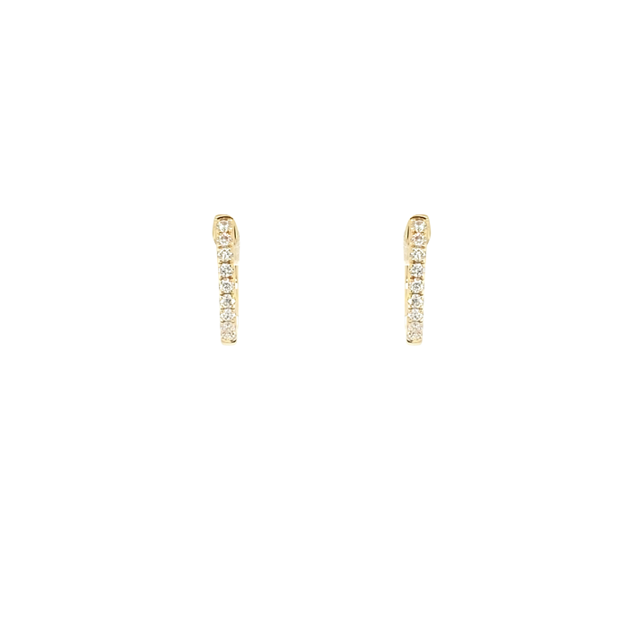 14 Karat Yellow Gold Small Hoop Diamond Earrings
