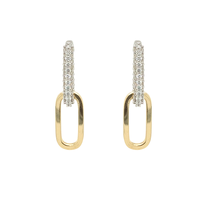 14 Karat Two Tone Diamond Drop Earrings