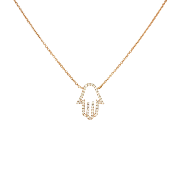 18 Karat Rose Gold Hamsa Diamond Pendant
