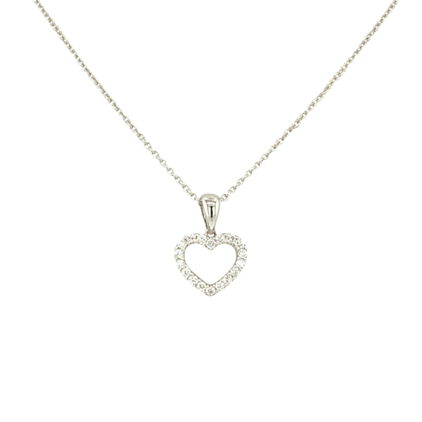 18 Karat White Gold Dainty Diamond Heart Pendant