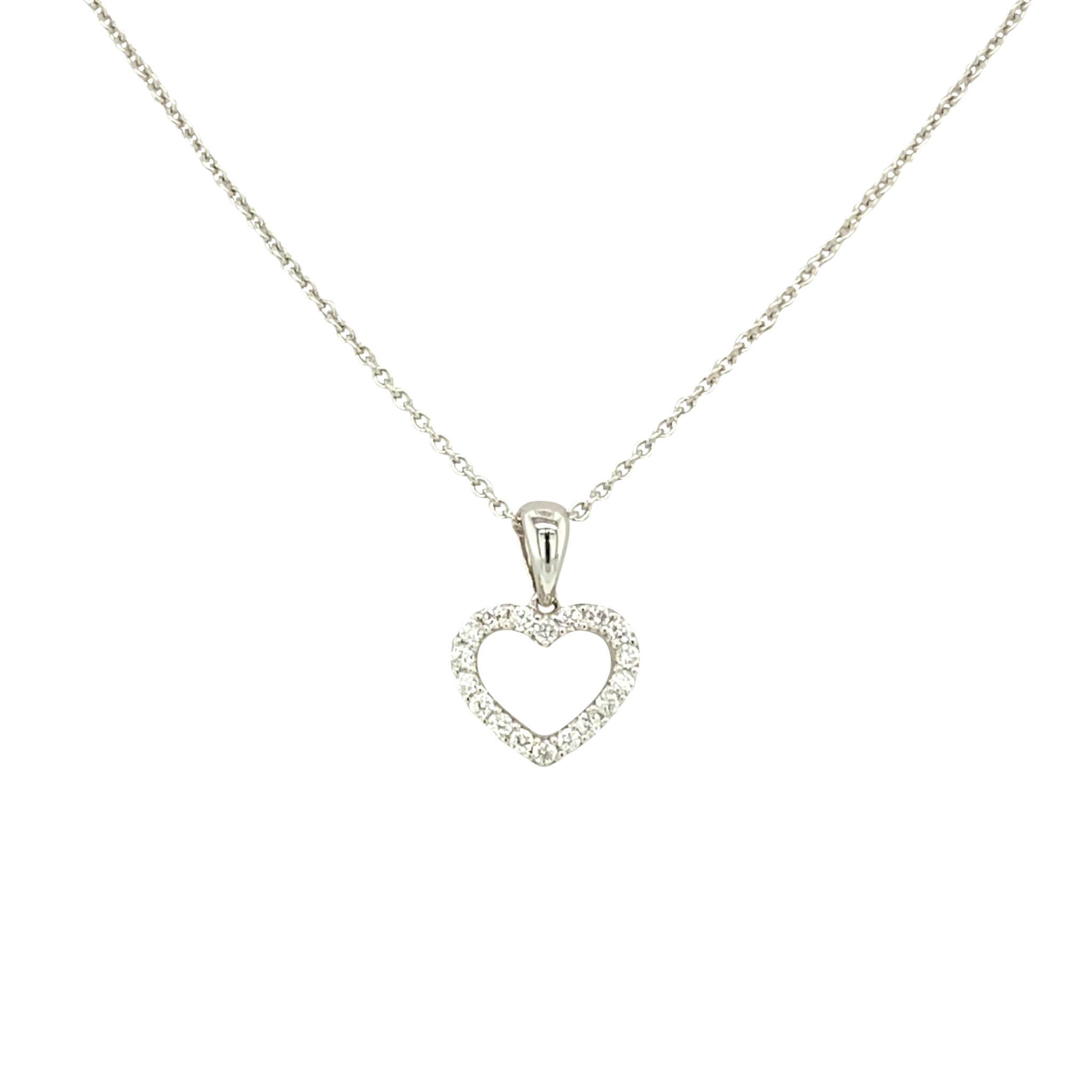 18 Karat White Gold Dainty Diamond Heart Pendant