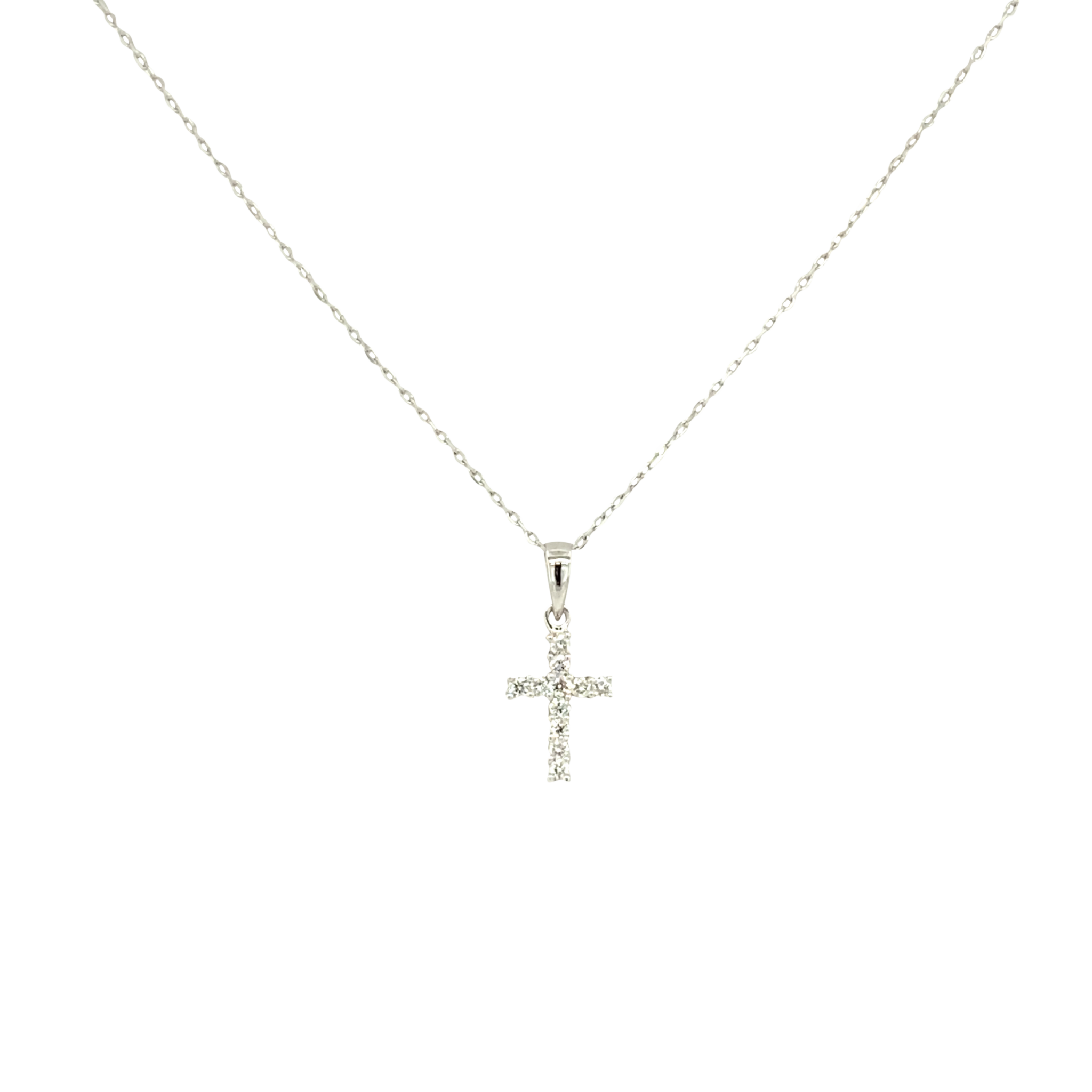 18 Karat White Gold Dainty Diamond Cross Pendant