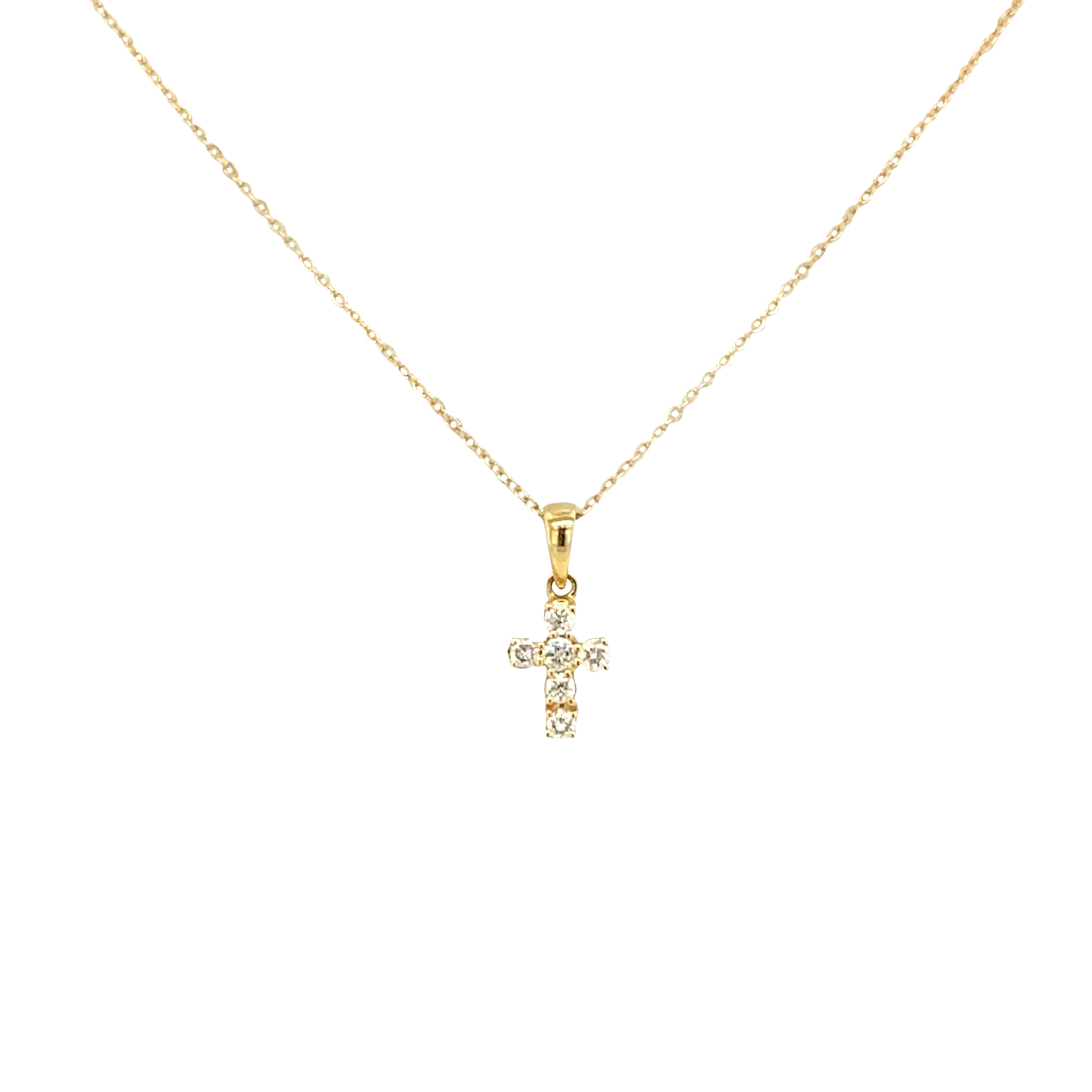 14 Karat Yellow Gold Dainty Diamond Cross Pendant