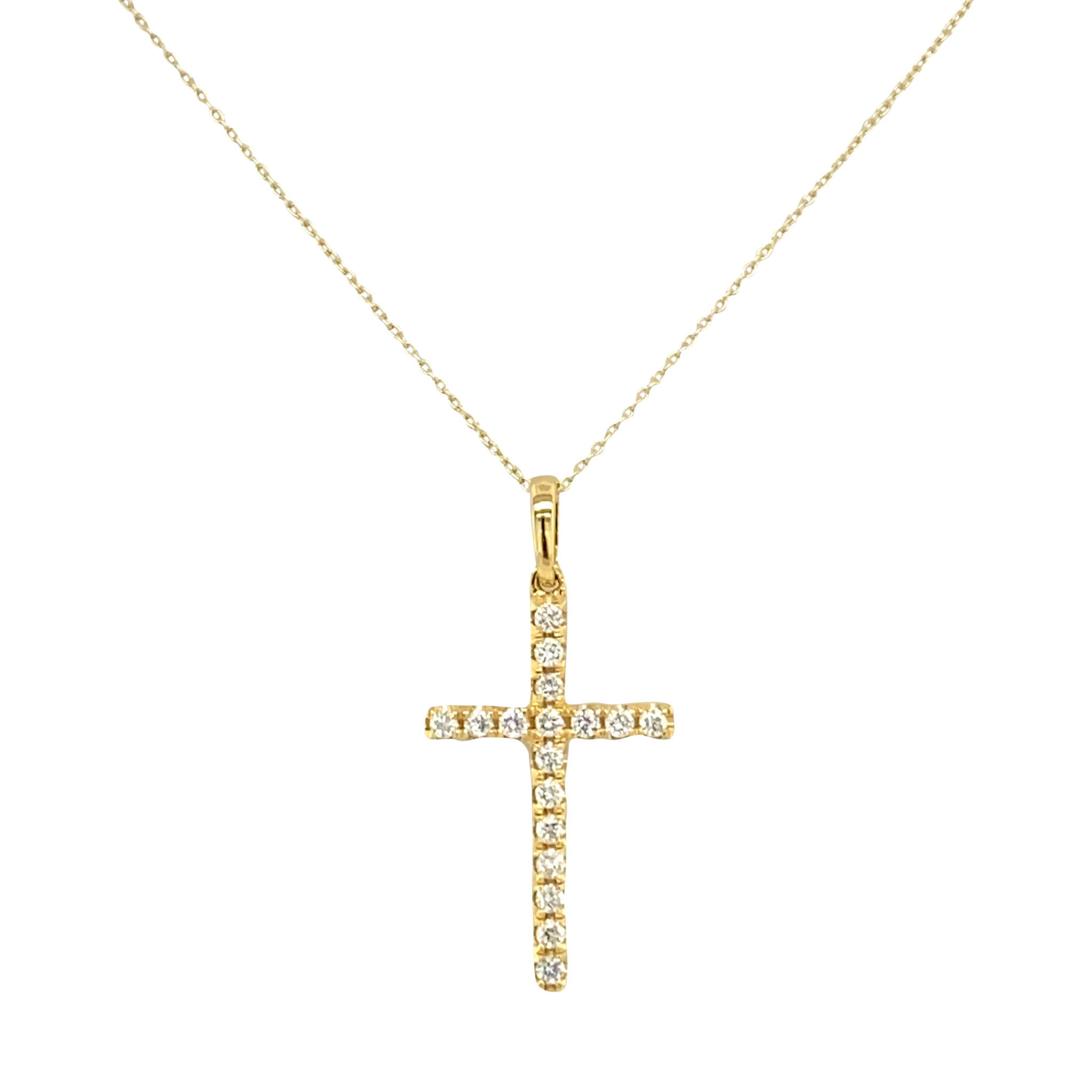 18 Karat Yellow Gold Diamond Cross Pendant