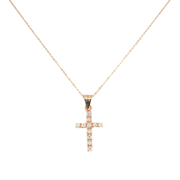 14 Karat Rose Gold Diamond Cross Pendant