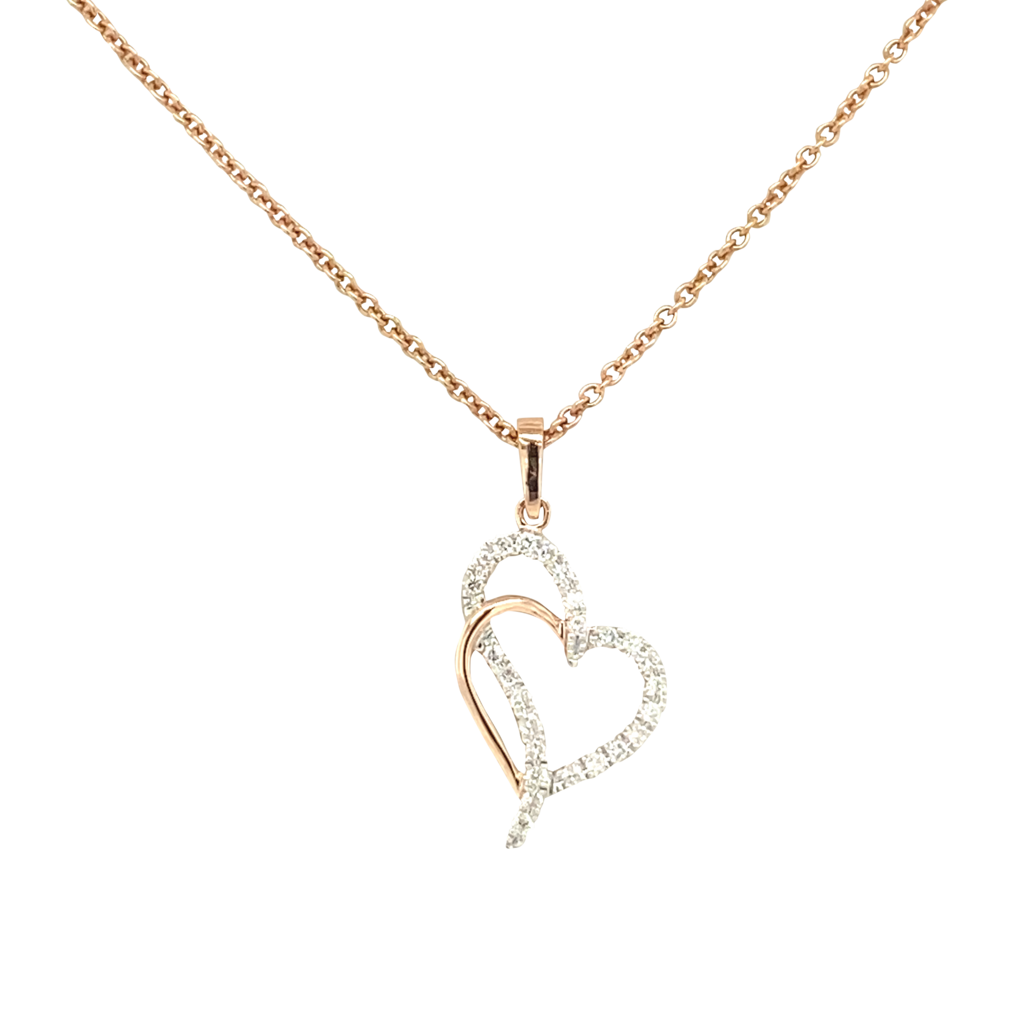 14 Karat Rose Gold Diamond Double Heart Necklace