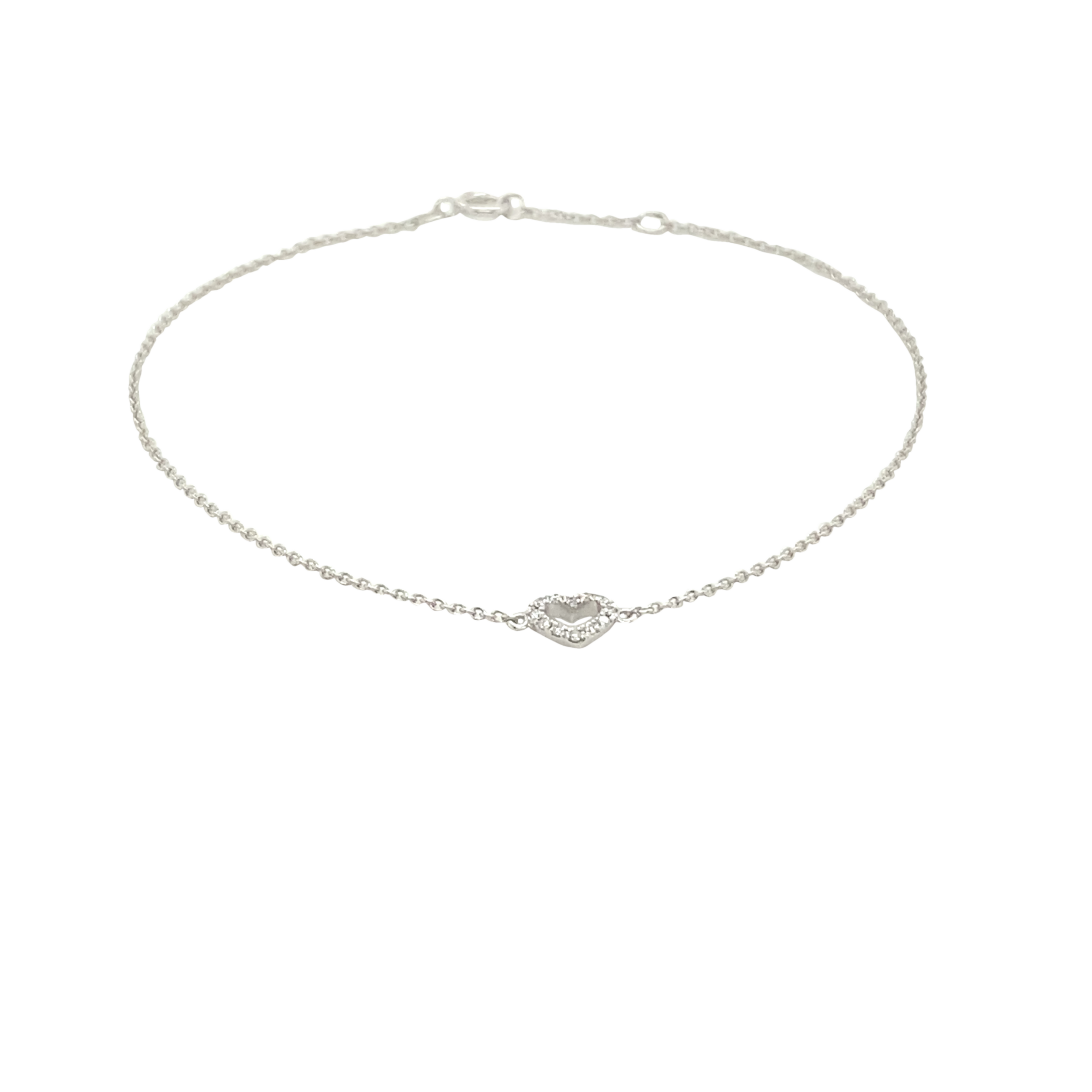 14 Karat White Gold Diamond Heart Bracelet