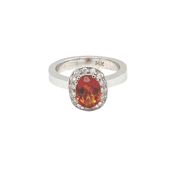 14 Karat White Gold Fashion Ring with Oval Garnet and Diamonds