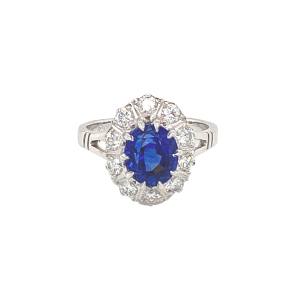 Platinum Halo Sapphire and Diamond Statement Ring