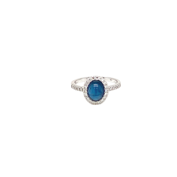 14 Karat White Gold Cabochon Sapphire Ring With Diamonds