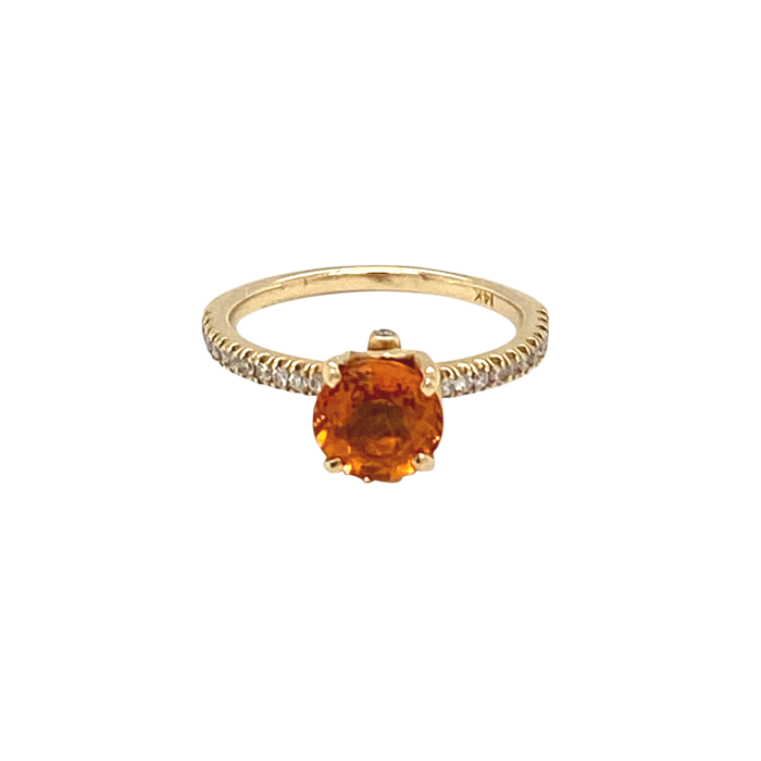 14 Karat Yellow Round Gold Orange Garnet Fashion Ring