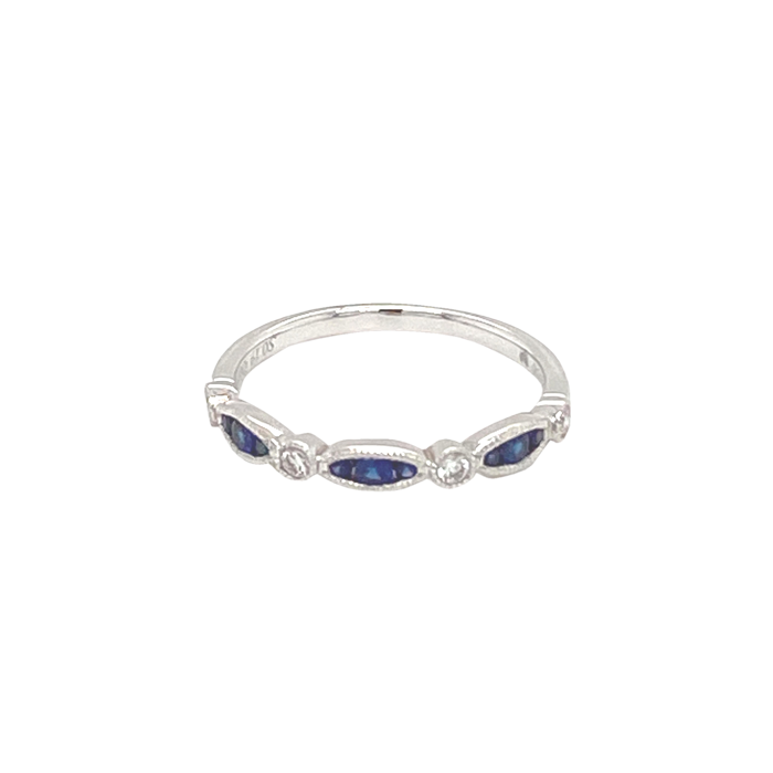 18 Karat White Gold Sapphire Vintage-Style Stackable Ring
