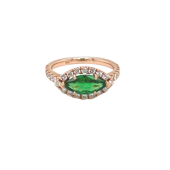 14 Karat Rose Gold Marquise Green Garnet Fashion Ring