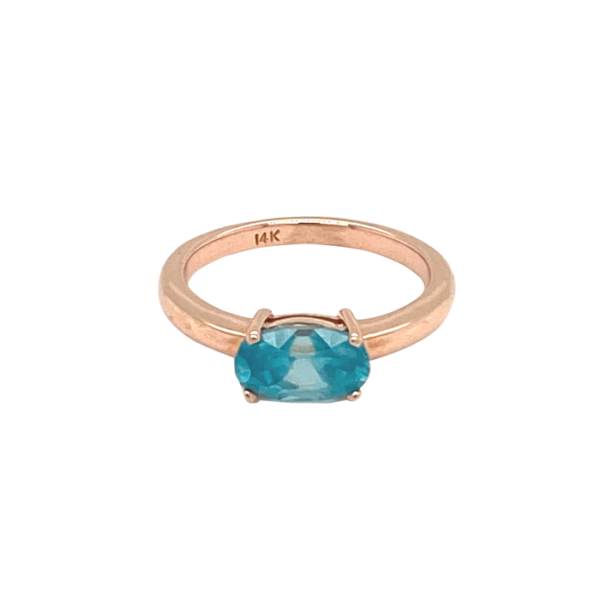 14 Karat Rose Gold Oval Cut Blue Zircon Ring
