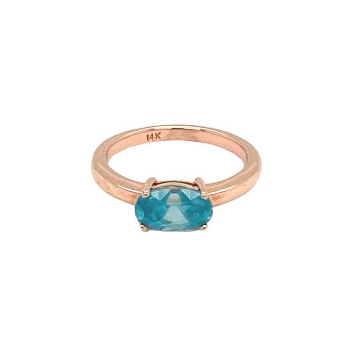 14 Karat Rose Gold Oval Cut Blue Zircon Ring