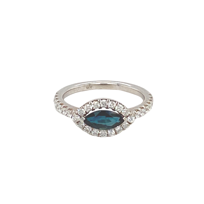 14 Karat White Gold Marquise-Cut Sapphire Halo Ring
