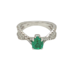 14 Karat White Gold Oval Emerald and Diamond Fashion Ring