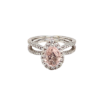 18 Karat White Gold Peach Sapphire Halo Ring