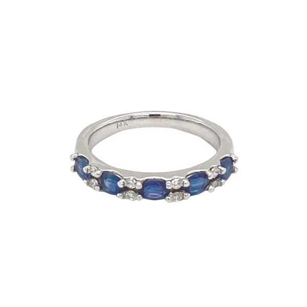 14 Karat White Gold Sapphire and Diamond Stackable Ring