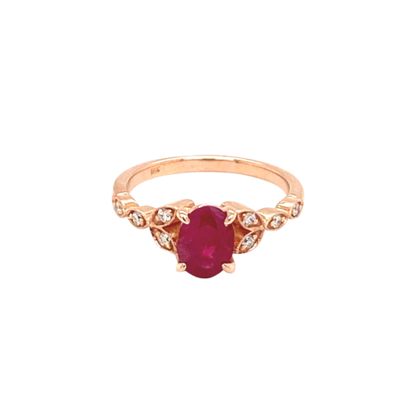 14 Karat Rose Gold Ruby and Diamond Vintage-Style Ring