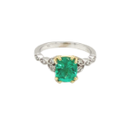 Two Tone 18 Karat Finish Flower Emerald Ring