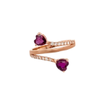 14 Karat Free Form Fashion Ring with Heart-Cut Garnets and Diamonds