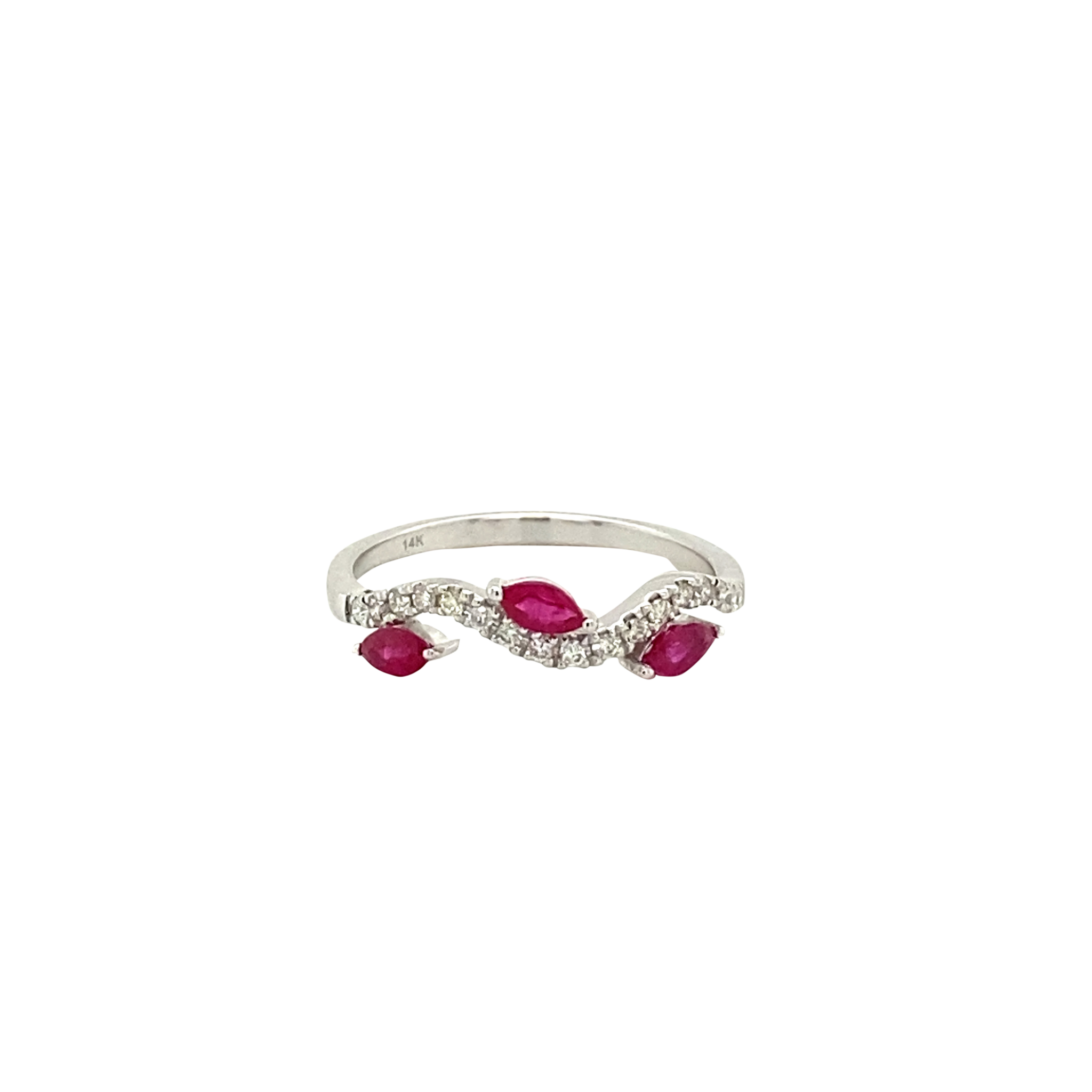 14 Karat White Gold Diamond and Ruby Stackable Ring