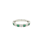 14 Karat White Gold Emerald and Diamond Antique Style Stackable