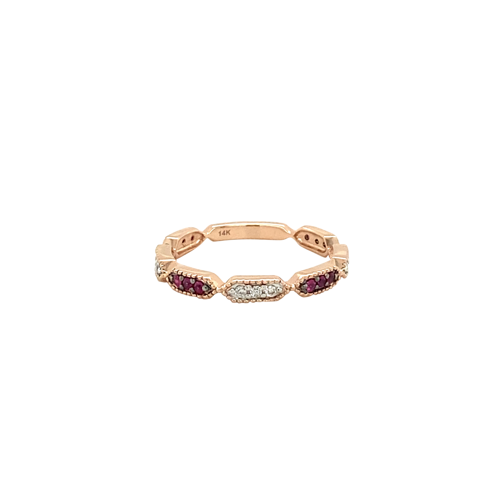 14 Karat Rose Gold Ruby and Diamond Stackable