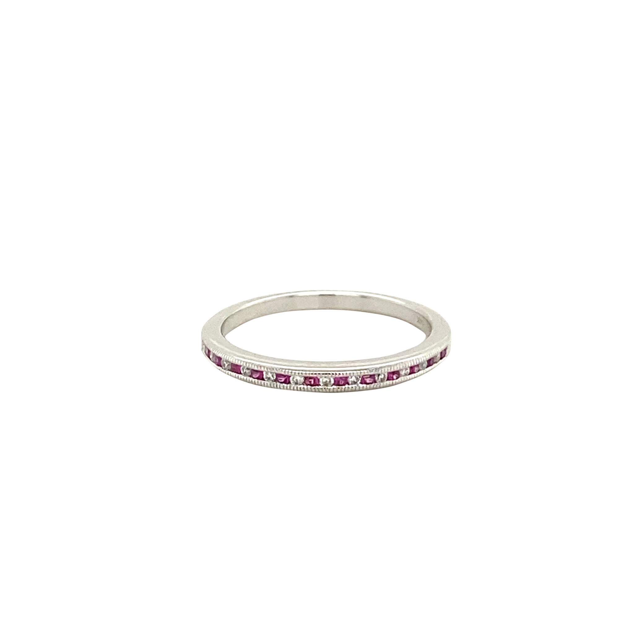14 Karat White Gold Ruby and Diamond Stackable Ring
