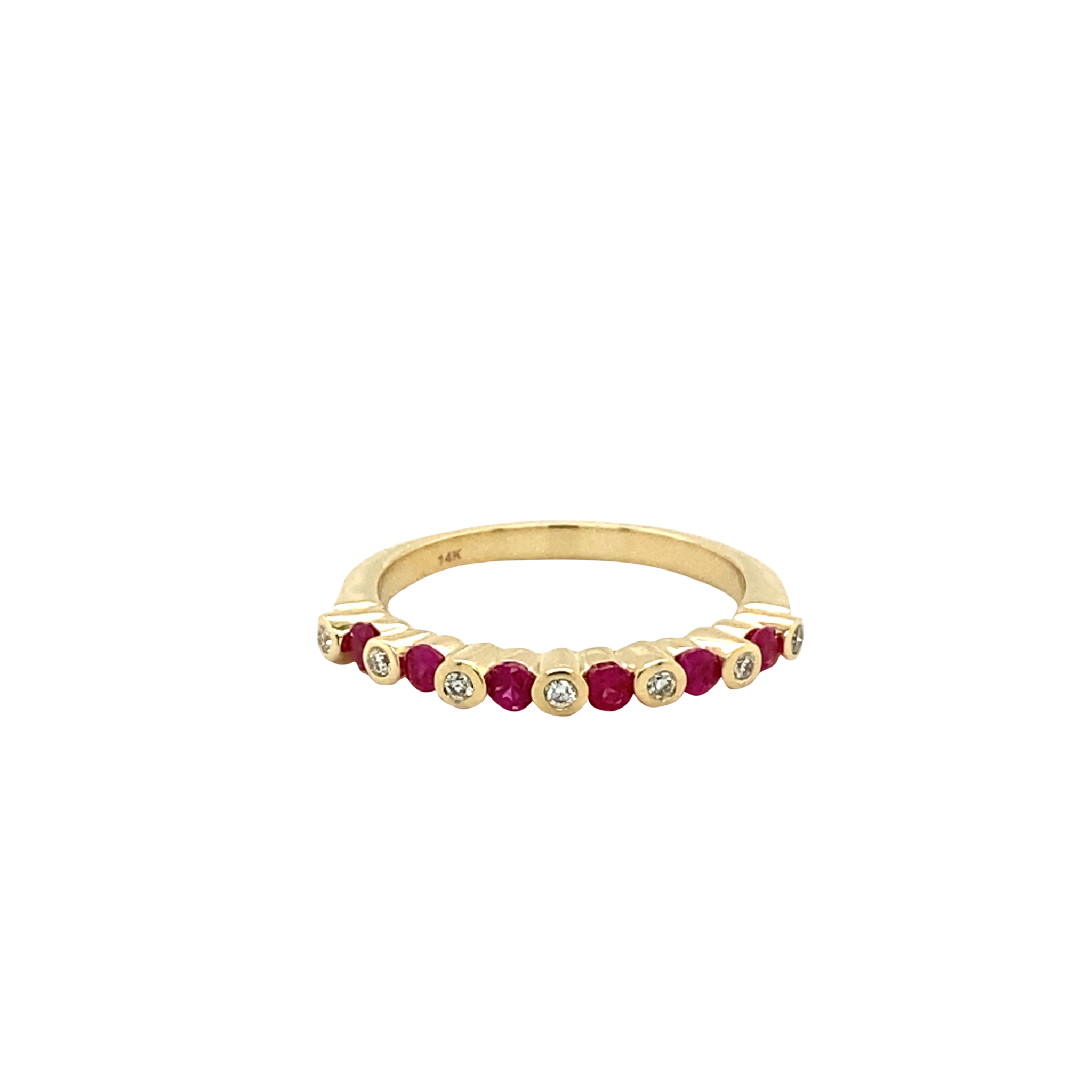 14 Karat Yellow Gold ruby and diamond Stackable Ring - Vardy's Jewelers