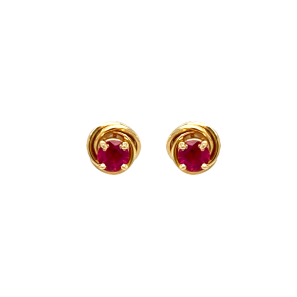 14 Karat Yellow Gold Round Ruby Stud Earrings