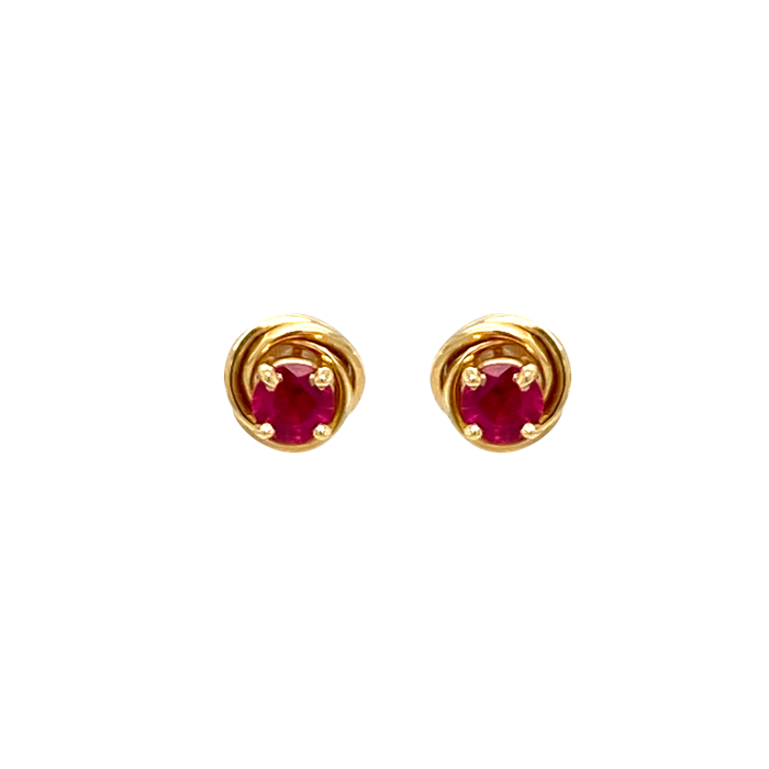 14 Karat Yellow Gold Round Ruby Stud Earrings