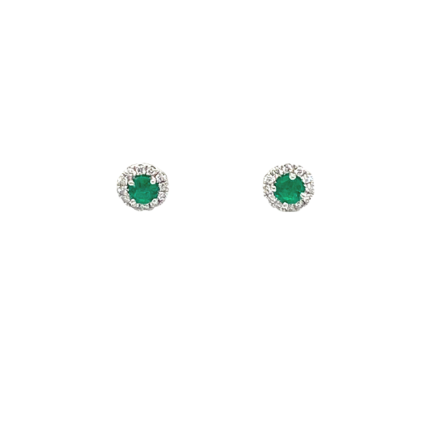 18 Karat White Gold Halo Emerald Stud Earrings