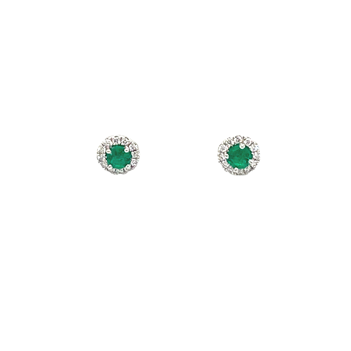 18 Karat White Gold Halo Emerald Stud Earrings