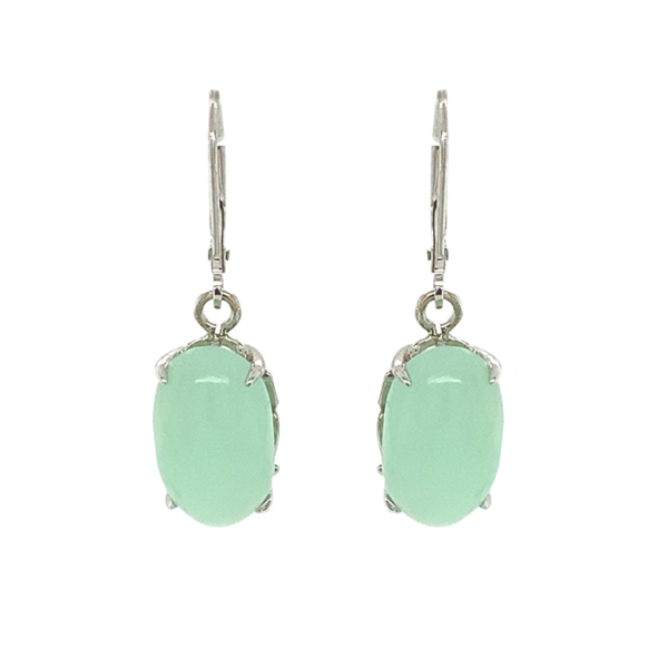 14 Karat White Gold Chrysoprase Drop Earrings