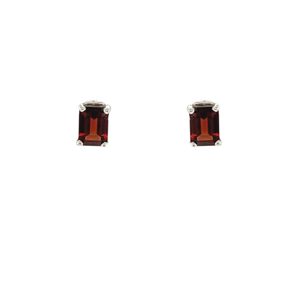 14 Karat White Gold Emerald-Cut Garnet Studs