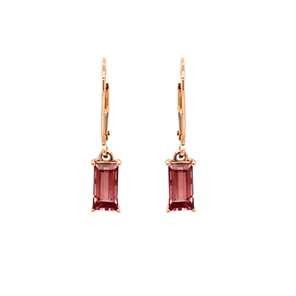 14 Karat Rose Gold Emerald-Cut Pink Tourmaline Drop Earrings