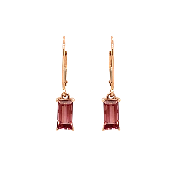 14 Karat Rose Gold Emerald-Cut Pink Tourmaline Drop Earrings