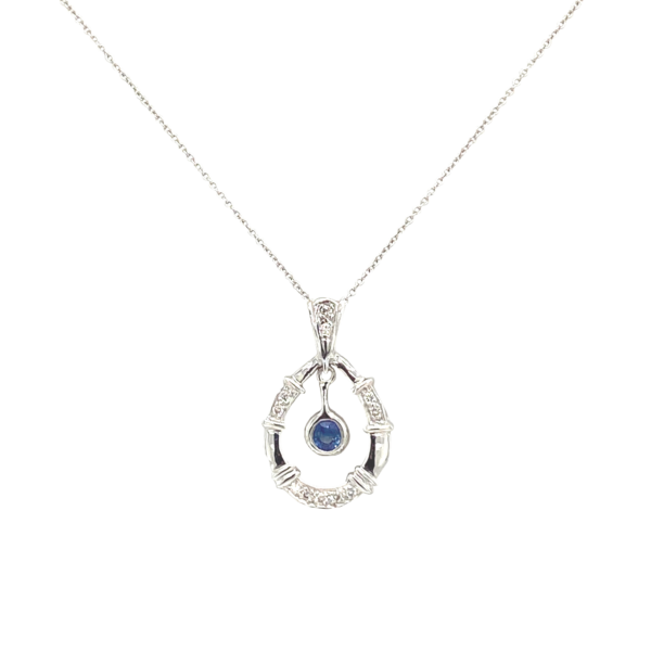 18 Karat White Gold Free Form Sapphire and Diamond Pendant