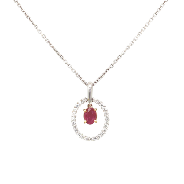 18 Karat White Gold Ruby and Diamond Pendant