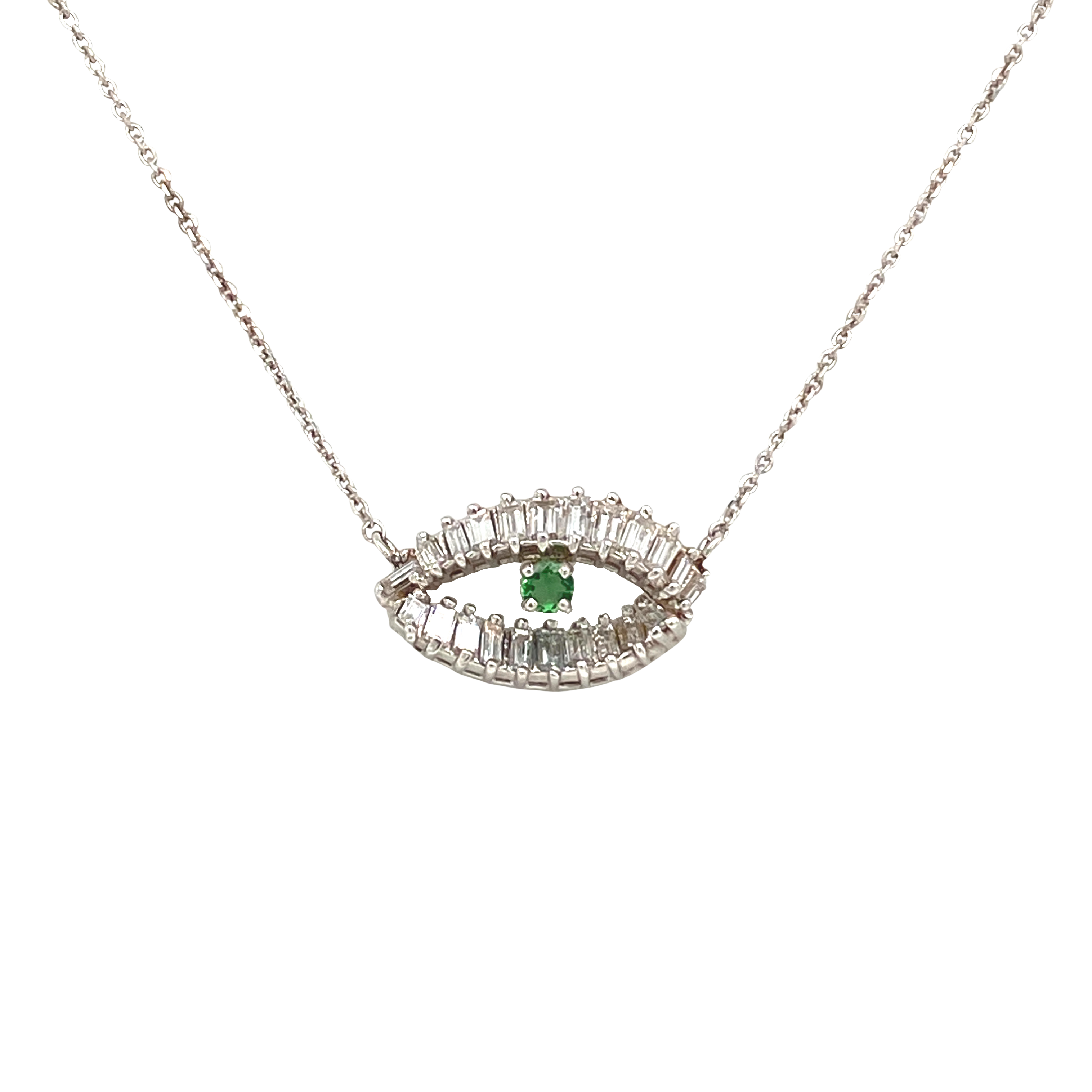 14 Karat White Gold Emerald and Diamond Eye Pendant