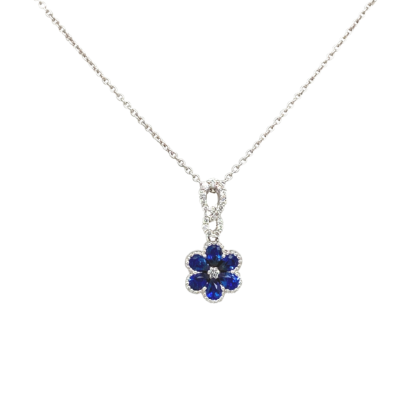 18 Karat White Gold Flower Sapphire Pendant with Diamonds