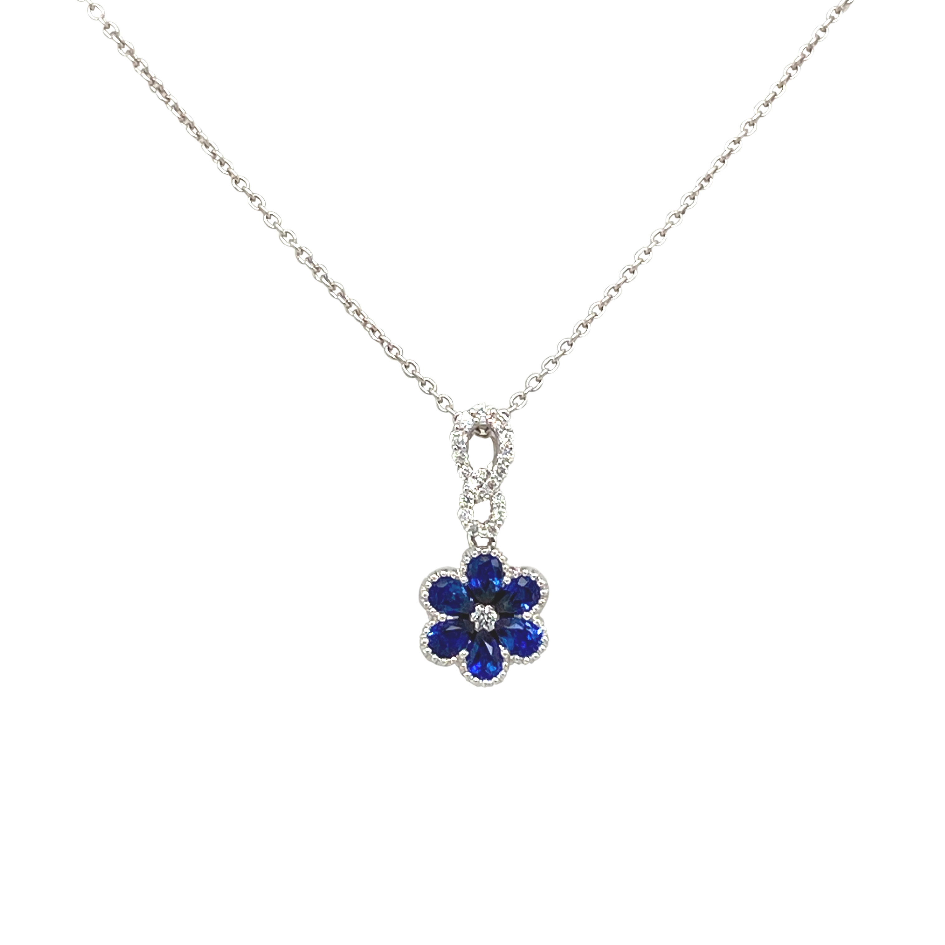 18 Karat White Gold Flower Sapphire Pendant with Diamonds