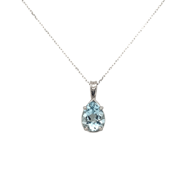 14 Karat White Gold Pear-Shaped Aqua Necklace