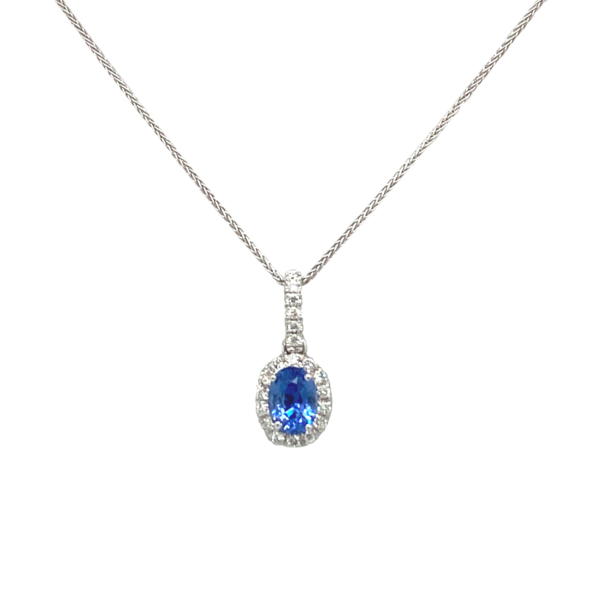 18 Karat Oval Sapphire Pendant with Diamonds